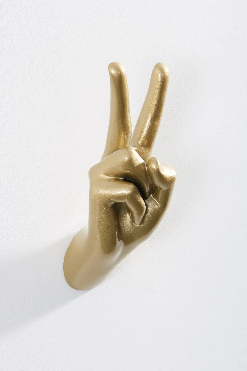 Gold Peace Hand Wall Art & Coat Hook