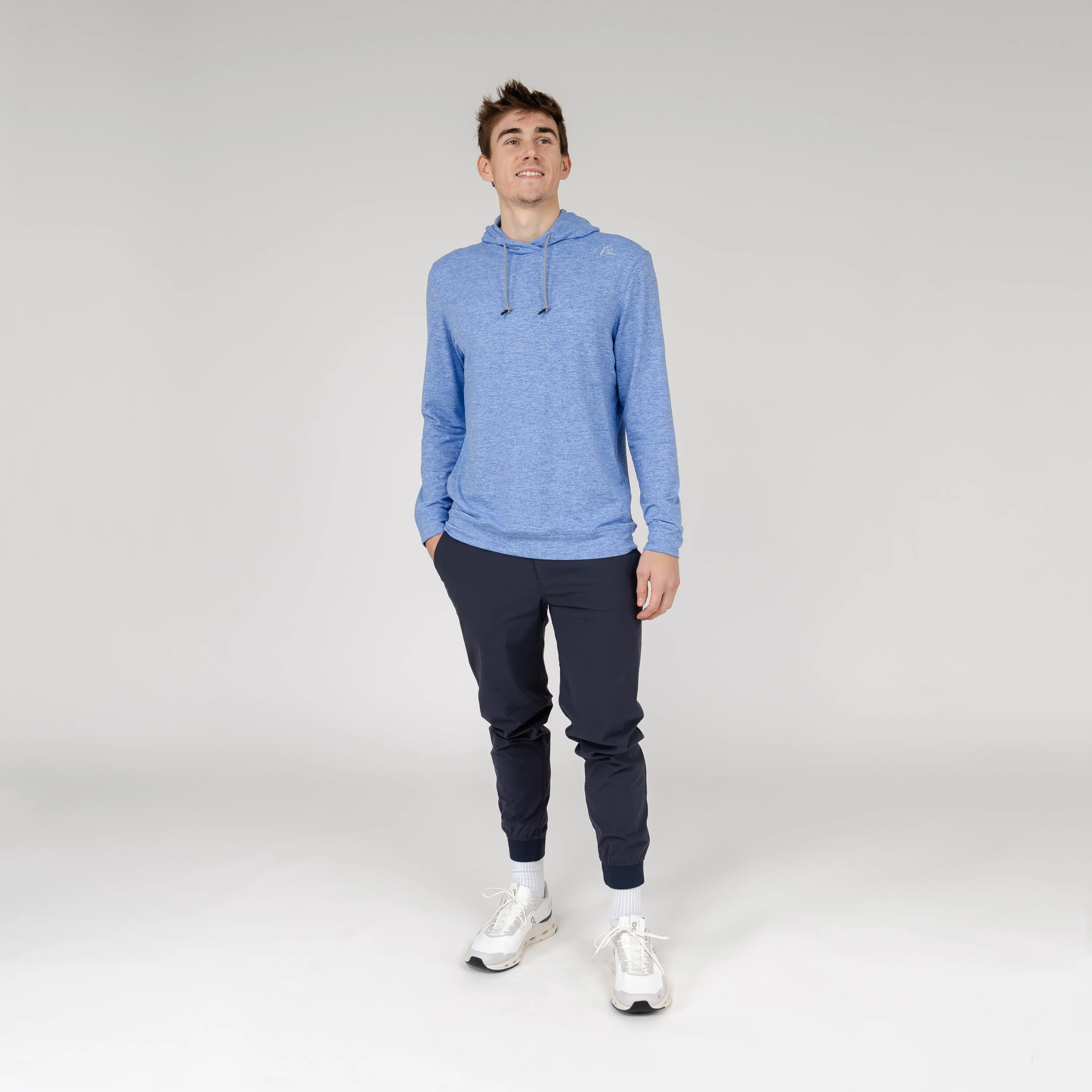 Hesi Performance Hoodie | Heather - Bunker Blue/White