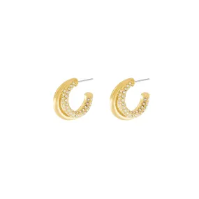 Joy Waterproof Clear CZ Double Hoop Earring 18K Gold Plating