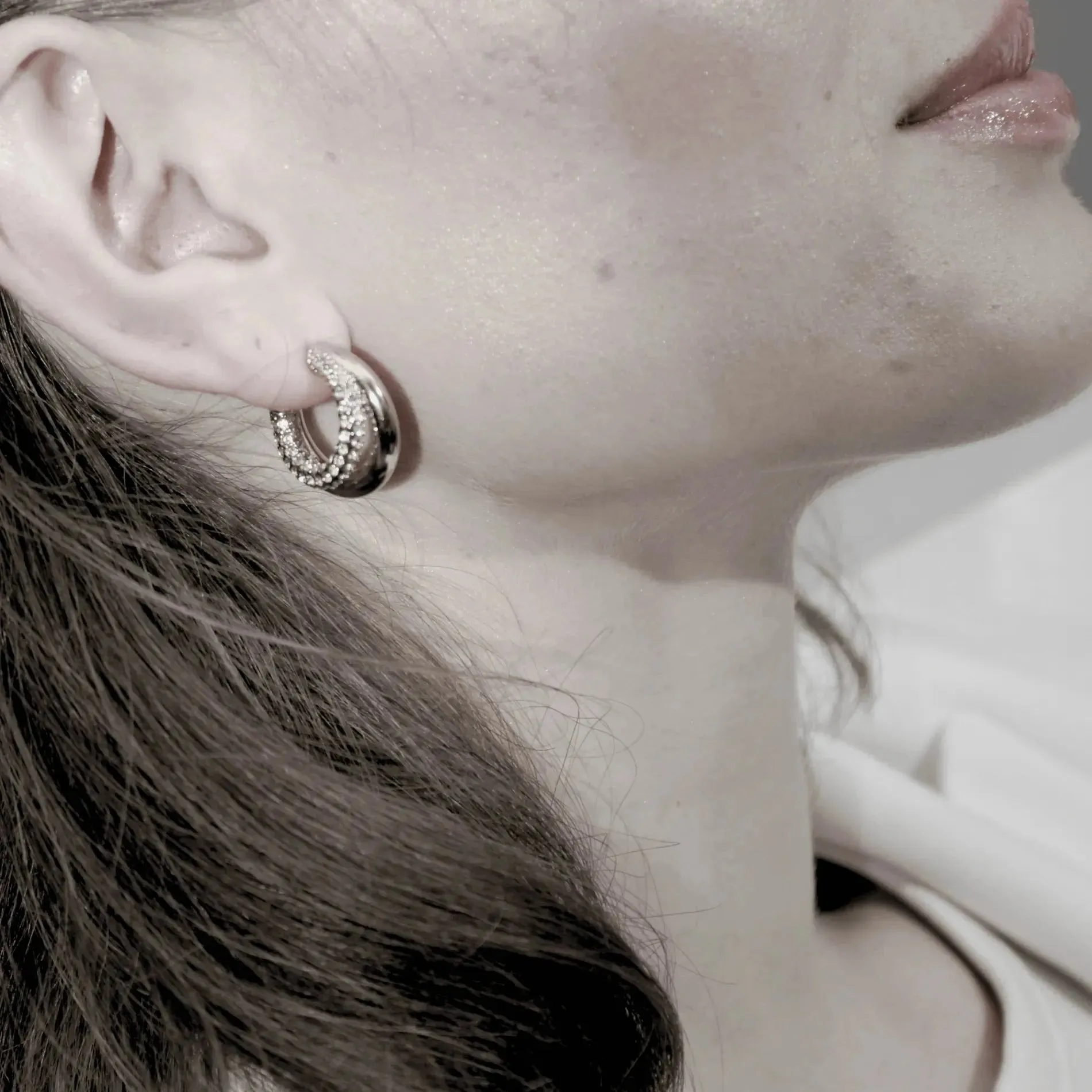 Joy Waterproof Clear CZ Double Hoop Earring 18K Gold Plating