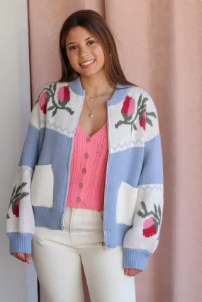 Long Sleeve Floral Sweater Jacket