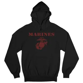 Red on Black Vintage Marines Hoodie