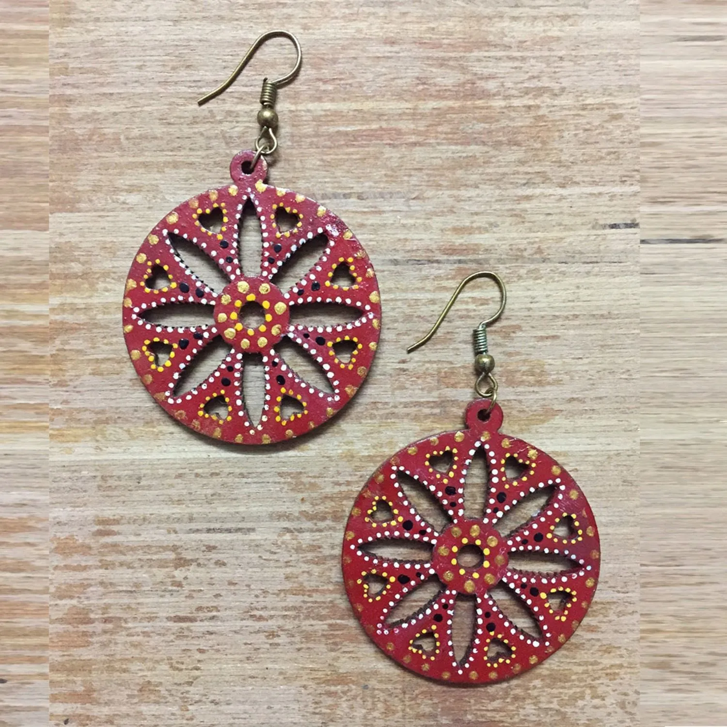Red Tikuli Art Drop Earrings | Artistic | Unique Ethnic Jewelry | Everyday Wear
