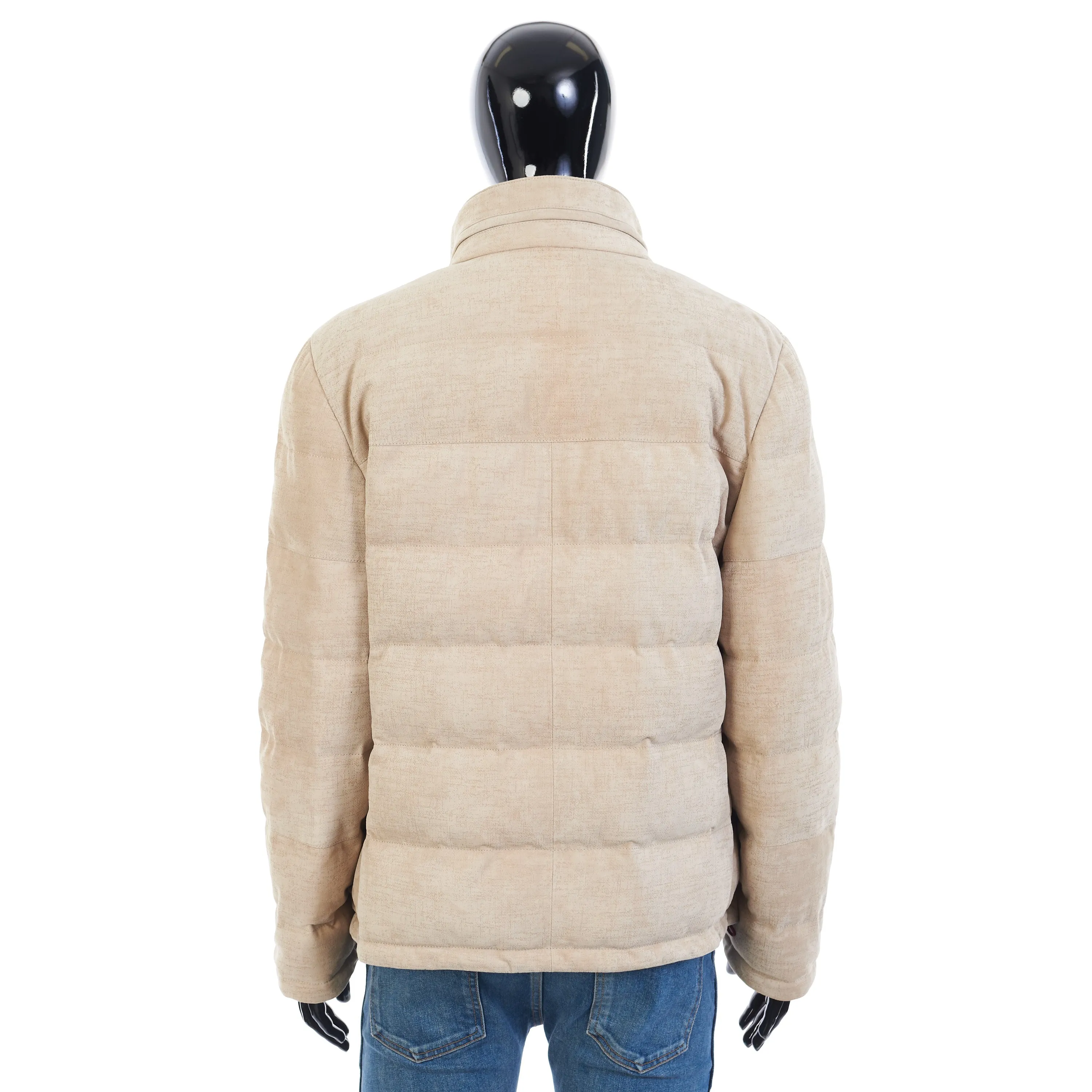 Soft Beige Padded & Quilted Leather Jacket