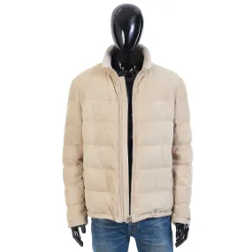 Soft Beige Padded & Quilted Leather Jacket
