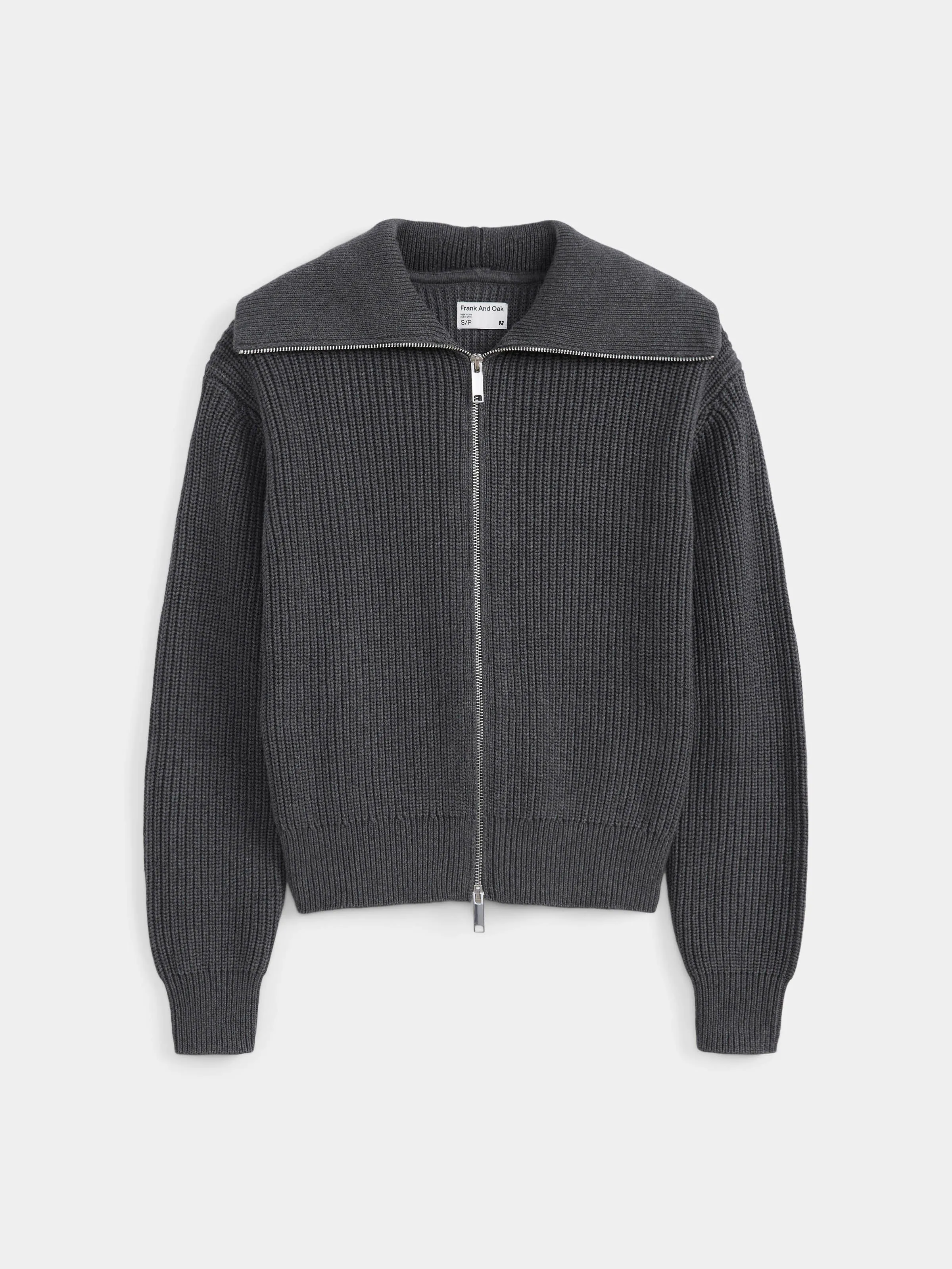 The Drop Collar Zip Up Cardigan in Cool Grey