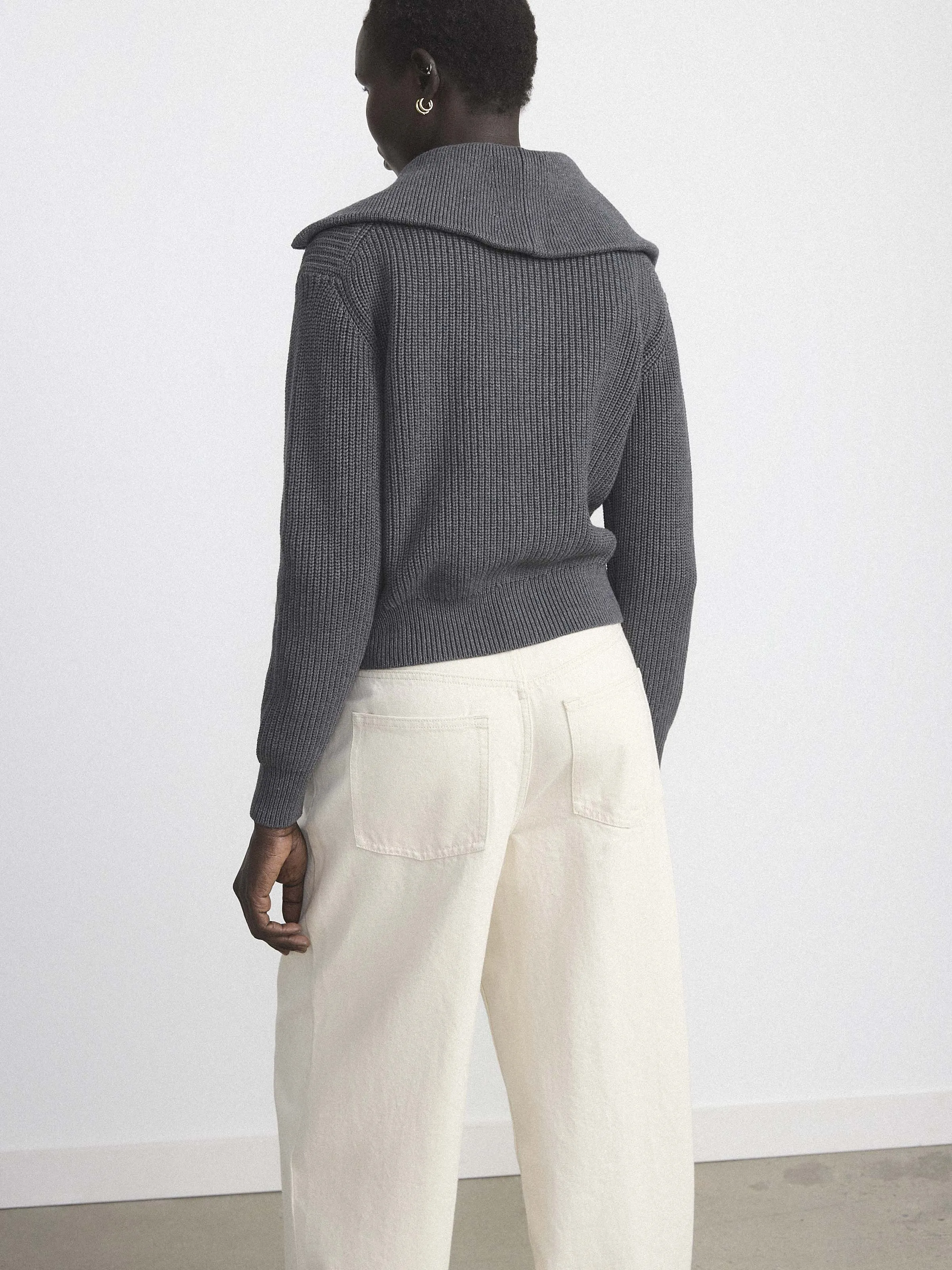 The Drop Collar Zip Up Cardigan in Cool Grey