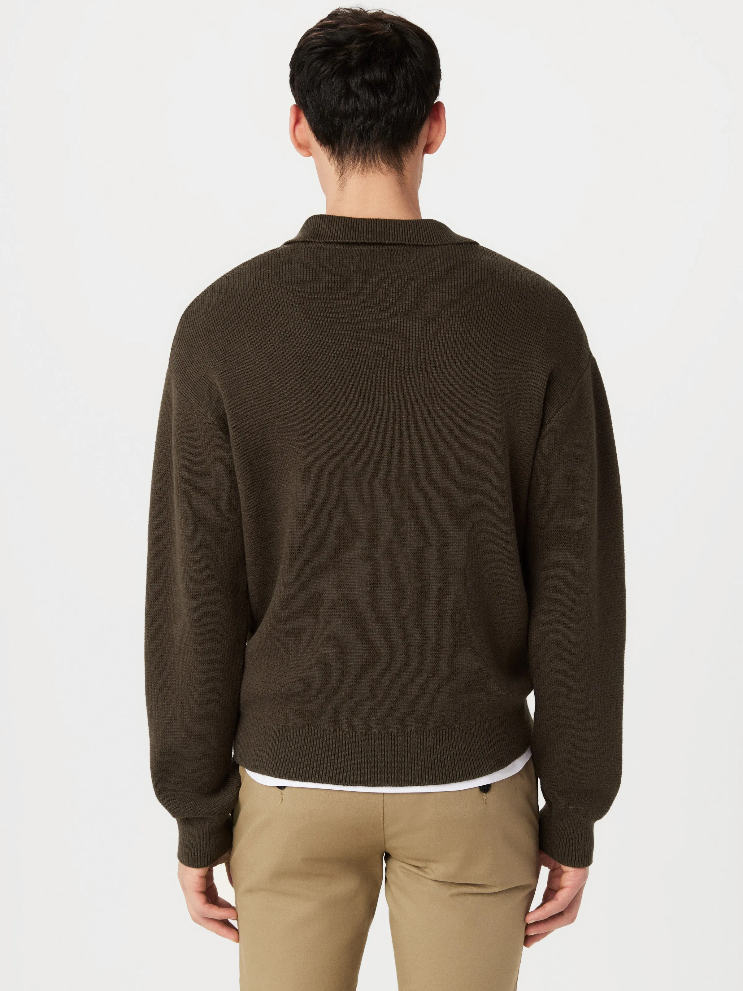 The Relaxed Johnny Collar Sweater in Dark Taupe