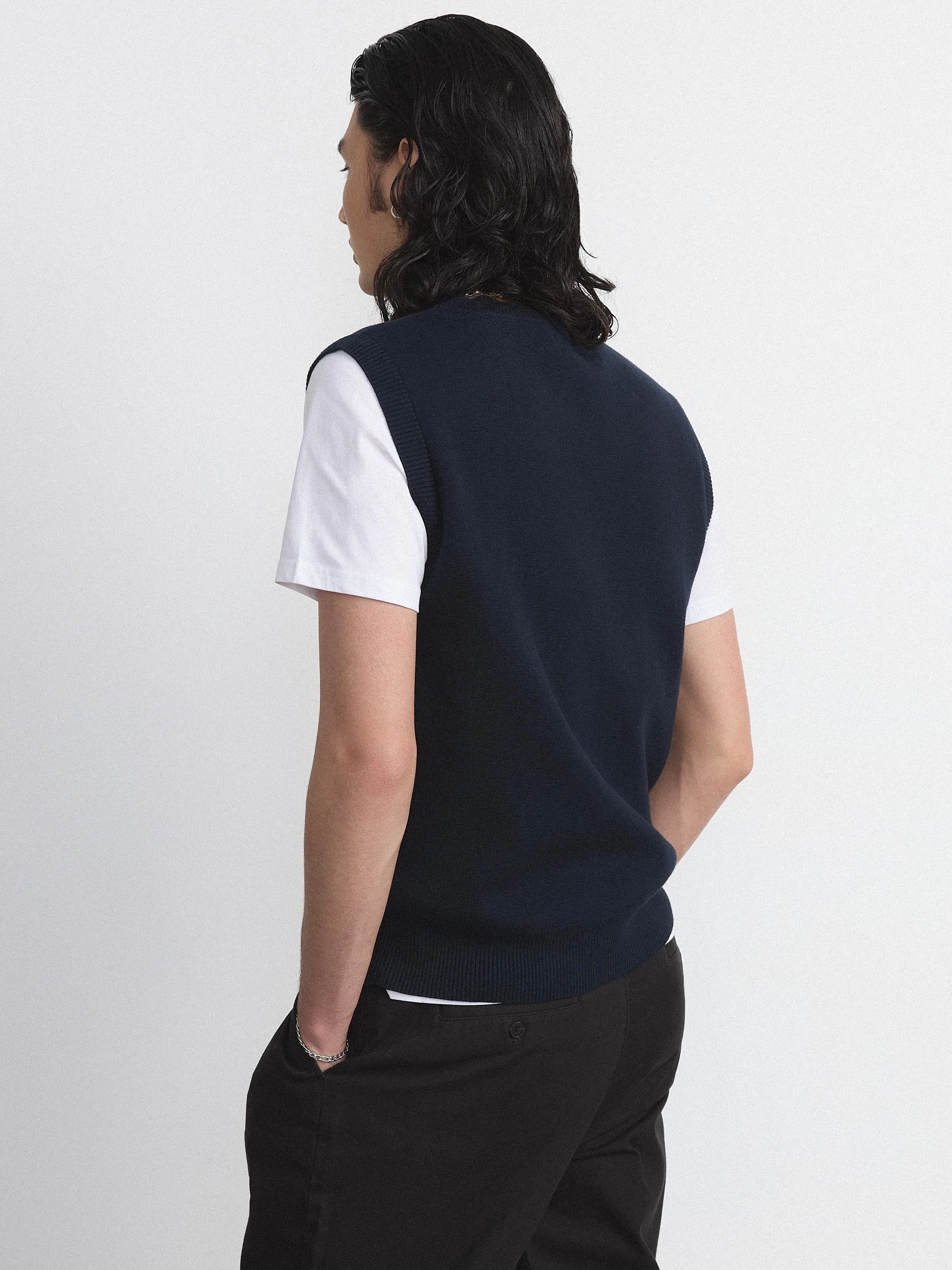 The V Neck Sweater Vest in Deep Blue