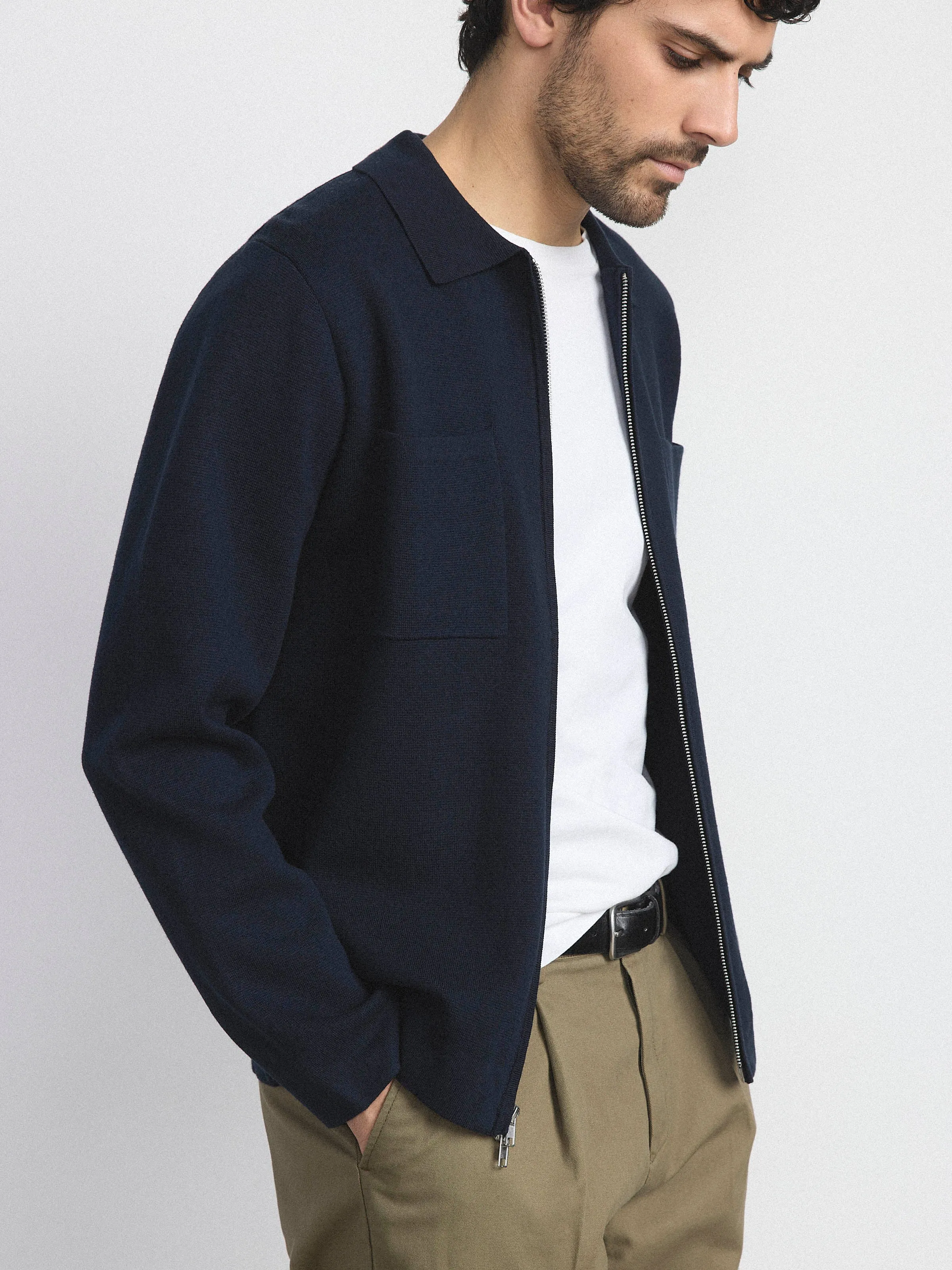 The Zip Up Knit Overshirt in Deep Blue