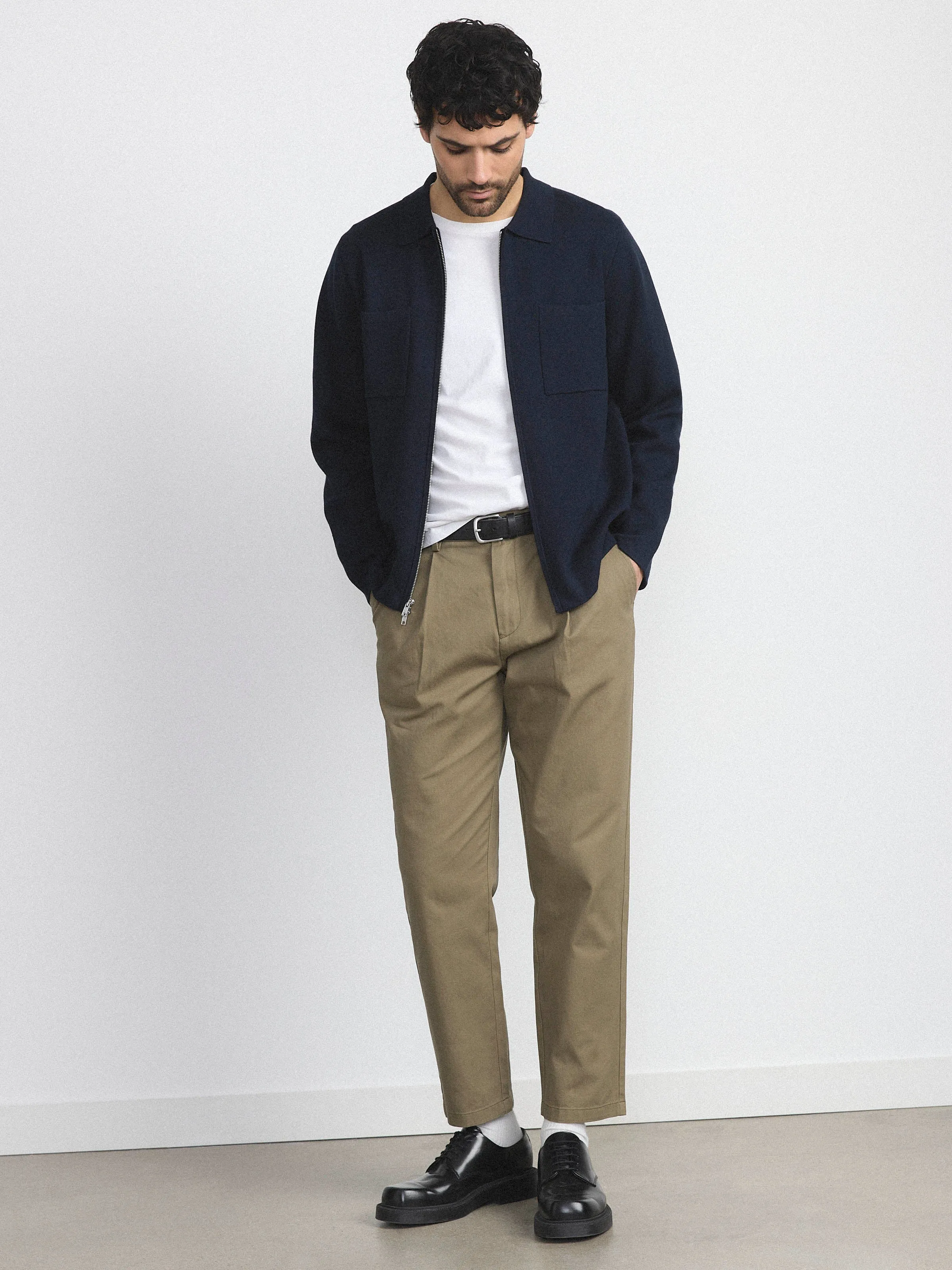 The Zip Up Knit Overshirt in Deep Blue