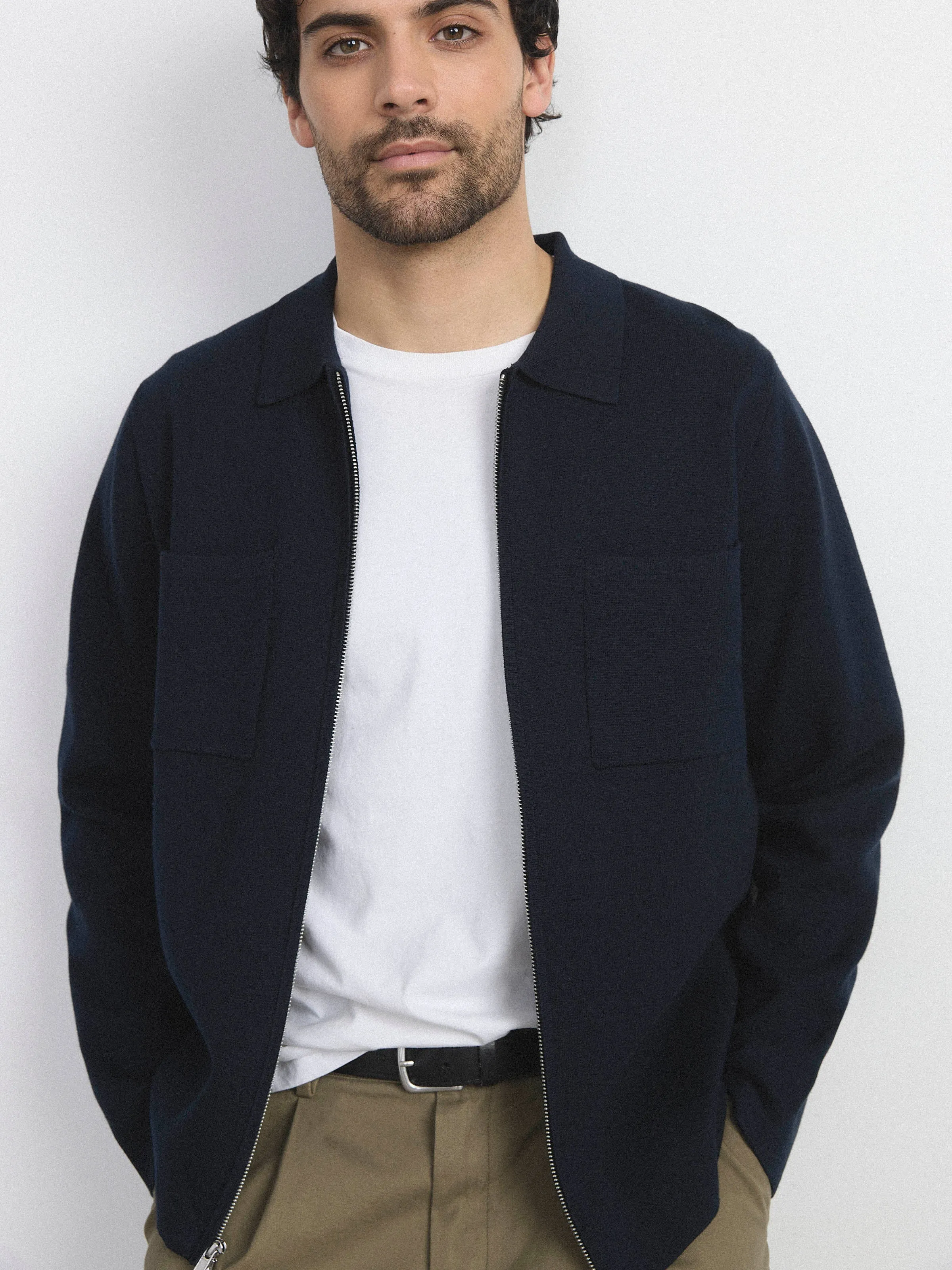 The Zip Up Knit Overshirt in Deep Blue