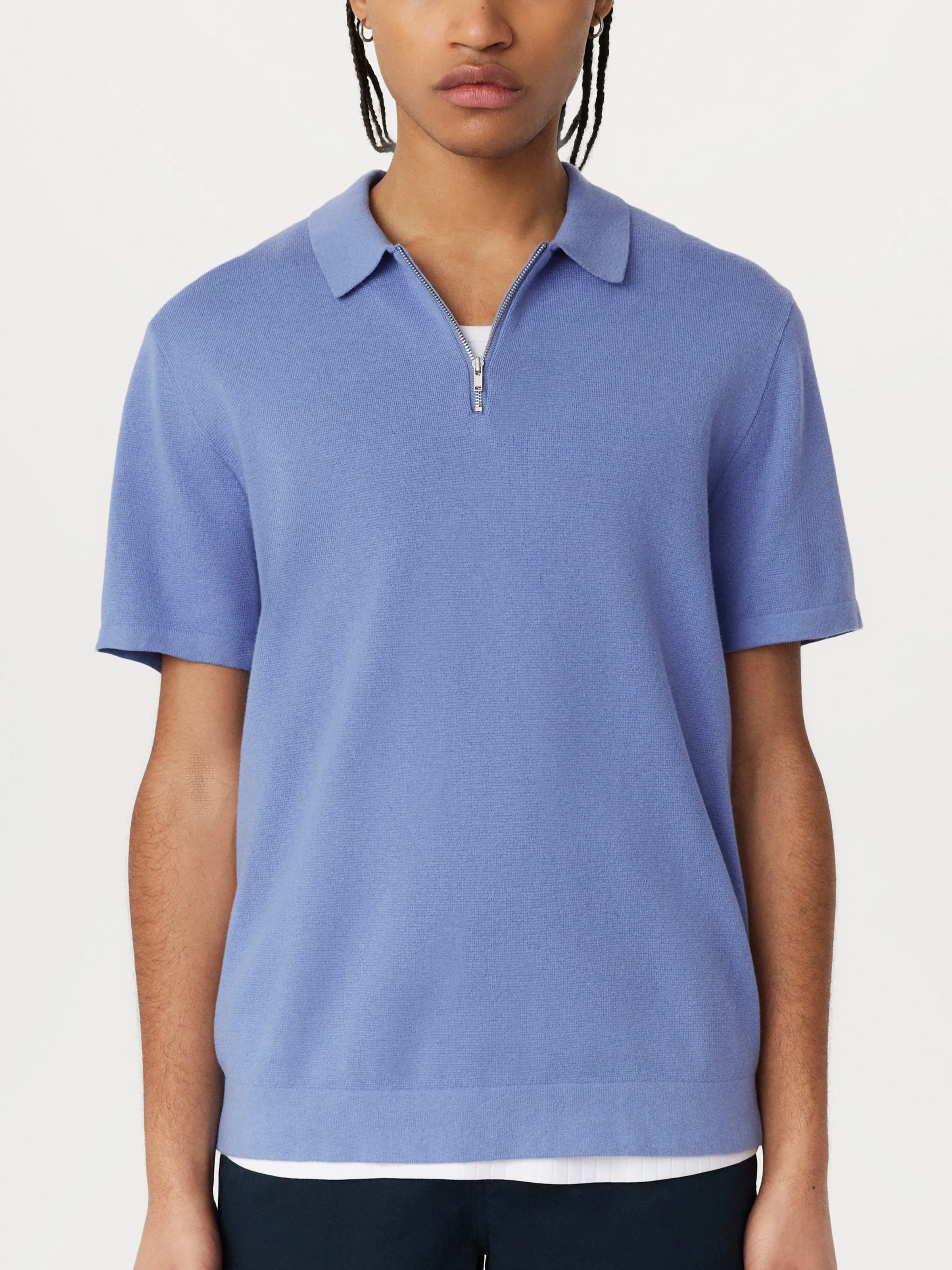 The Zip Up Polo Knit in Blue