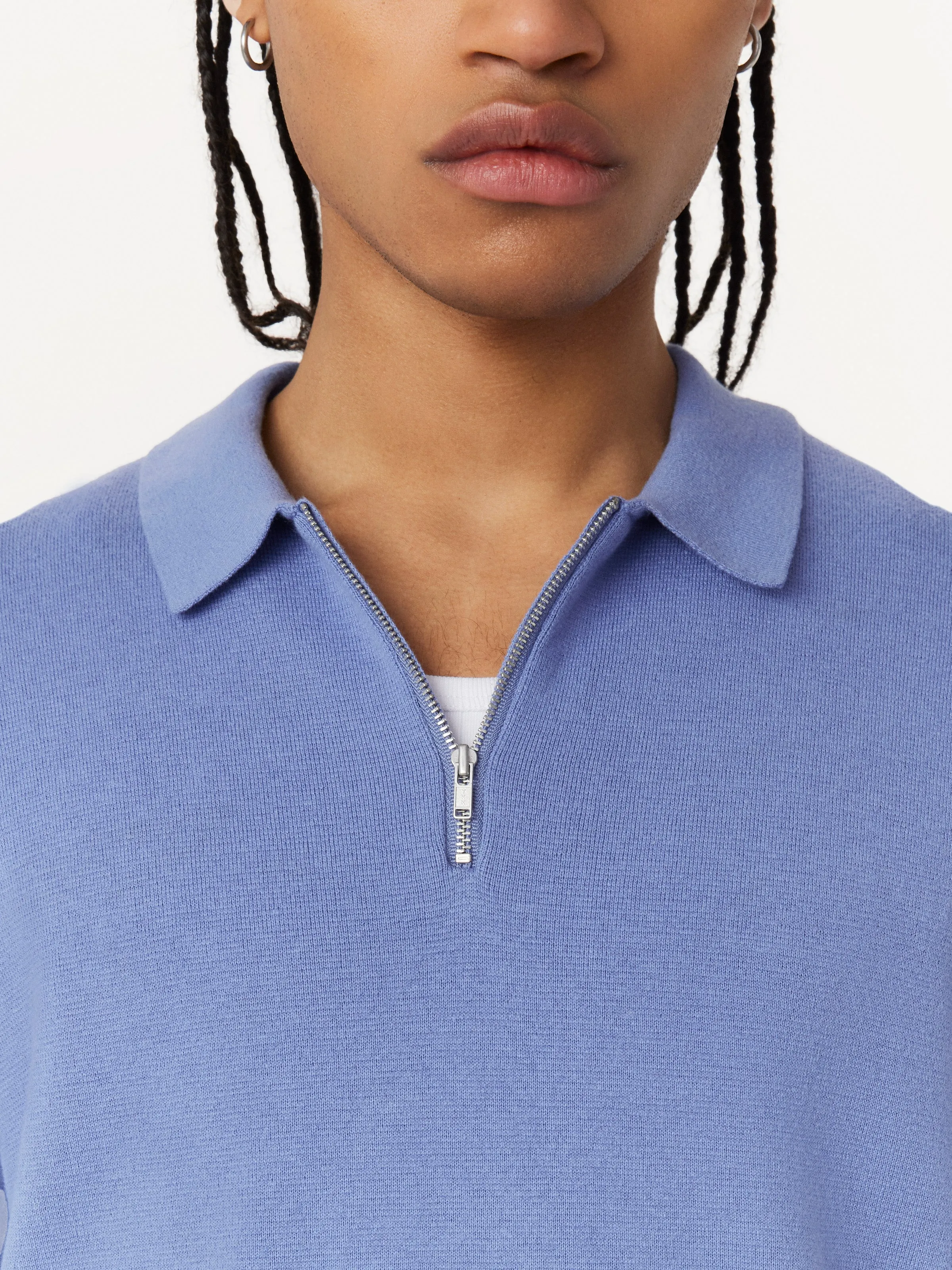 The Zip Up Polo Knit in Blue