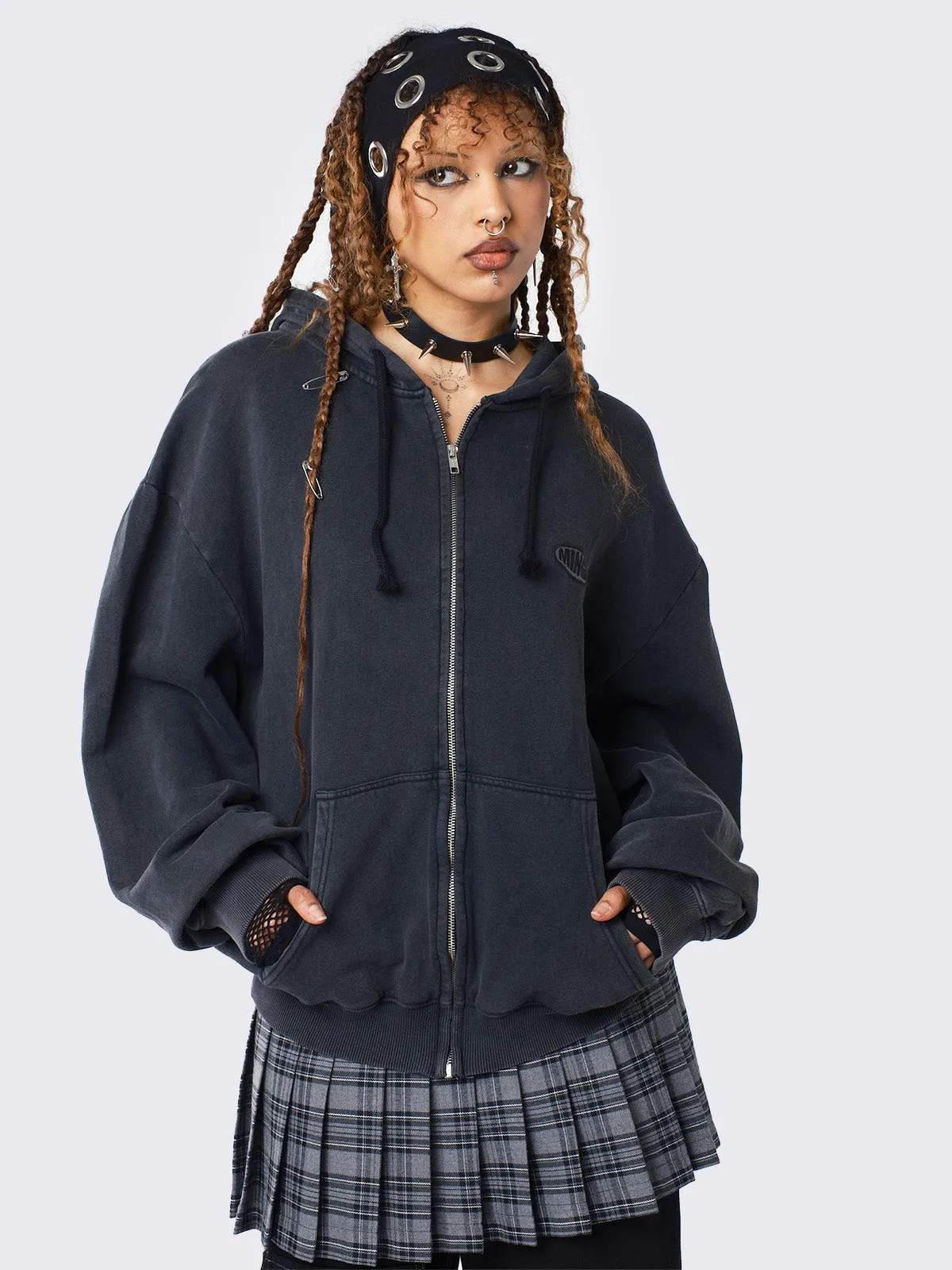 Oversized Zip-Up Hoodie in Washed Black from Umbra
