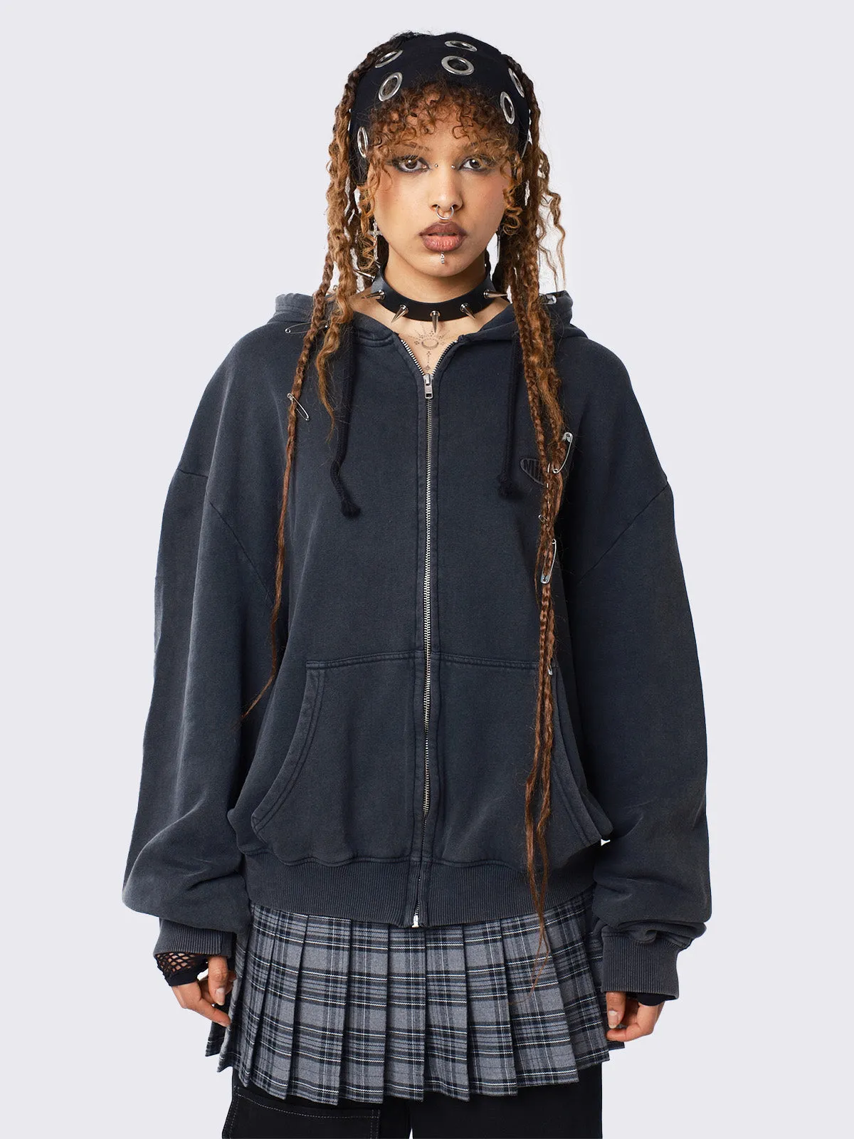 Oversized Zip-Up Hoodie in Washed Black from Umbra