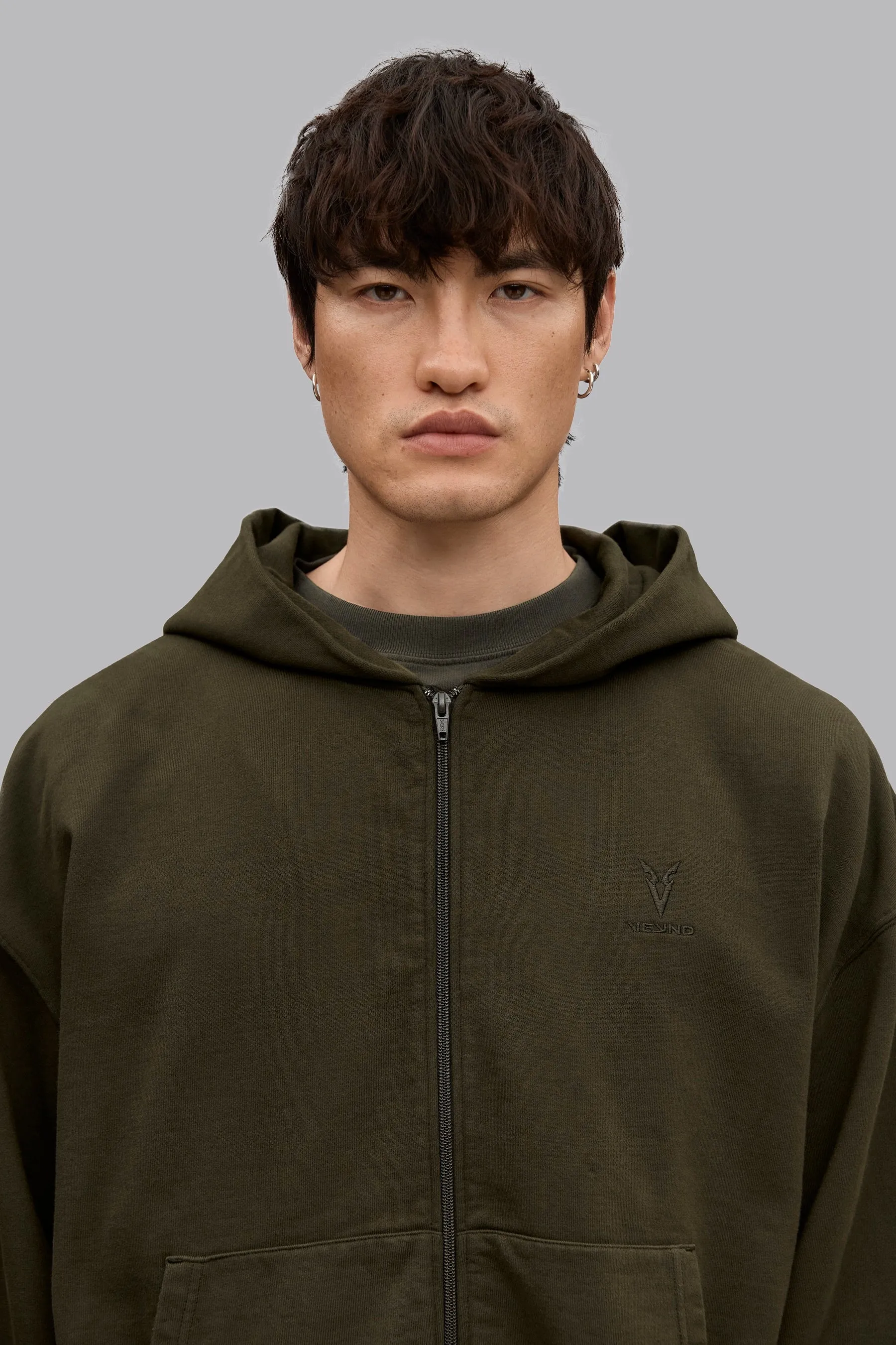 V_LYFE420 BOXY ZIP HOODIE - Khaki