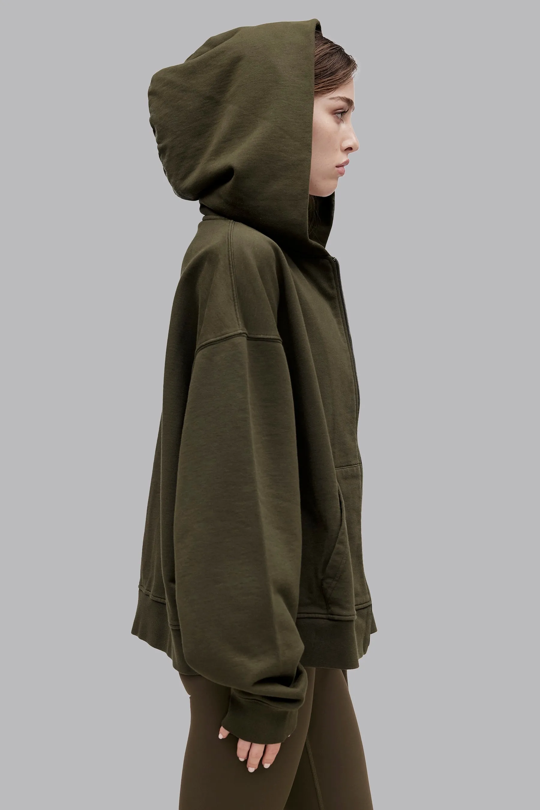 V_LYFE420 BOXY ZIP HOODIE - Khaki