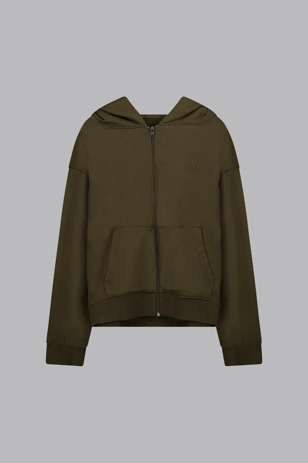 V_LYFE420 BOXY ZIP HOODIE - Khaki