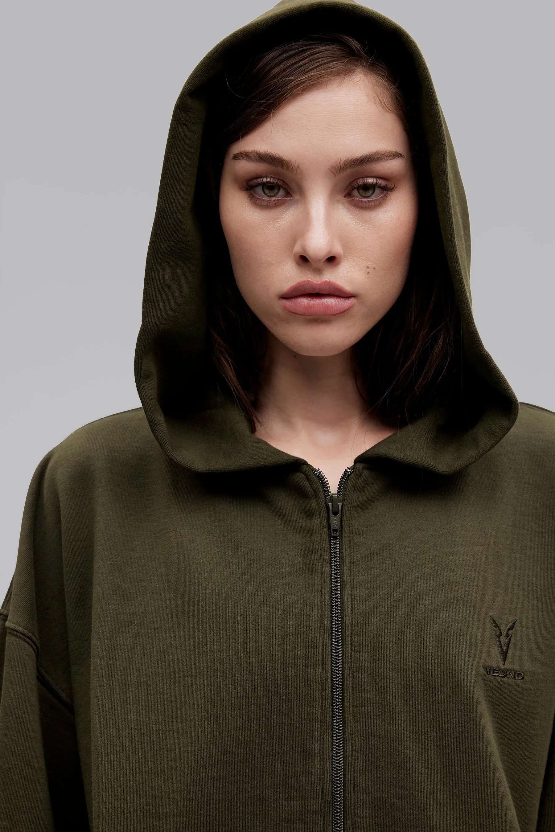V_LYFE420 BOXY ZIP HOODIE - Khaki