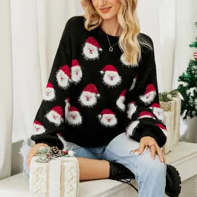 Wenkouban-Christmas Thanksgiving outfits_Cute Santa Head Pattern Winter Fleece CrewNeck Christmas Sweater