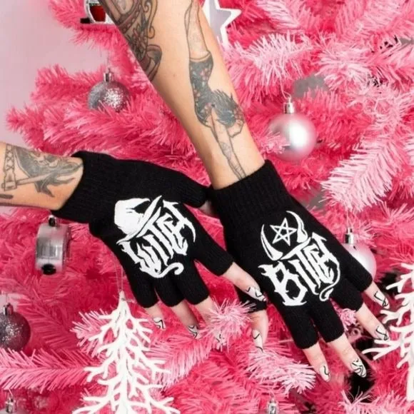 Witch Bitch Fingerless Knit Gloves | Thick and Soft Stretchy
