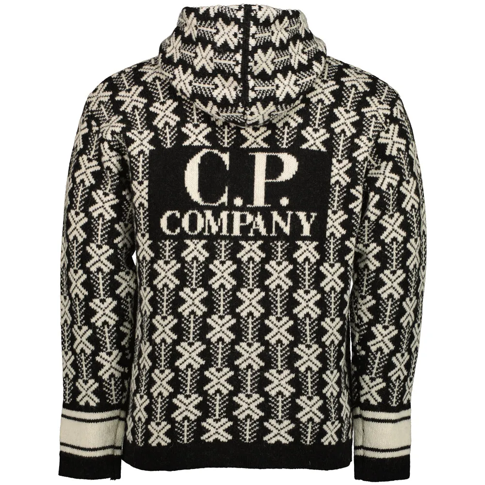 Wool Jacquard Logo Hooded Knit